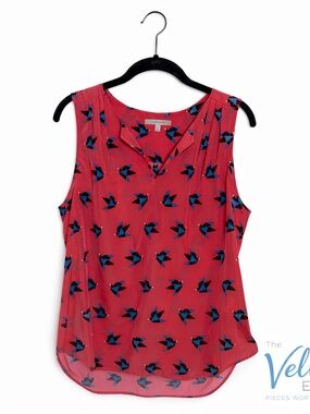 41 Hawthorn Red Bird Print Sleeveless Blouse Medium